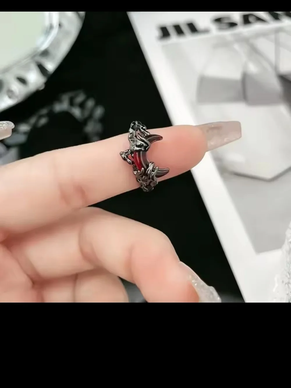 Gothic Silver Ring with Red Gemstone